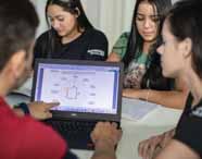 Faculdade de administração em Presidente Prudente, alunos analisando gráficos: grupo de estudantes observa atentamente um gráfico em laptop Dell, discutindo dados e fazendo anotações em caderno. O ambiente de sala de aula é moderno e colaborativo, promovendo análise crítica, raciocínio lógico e o desenvolvimento das competências essenciais para a formação acadêmica em administração.